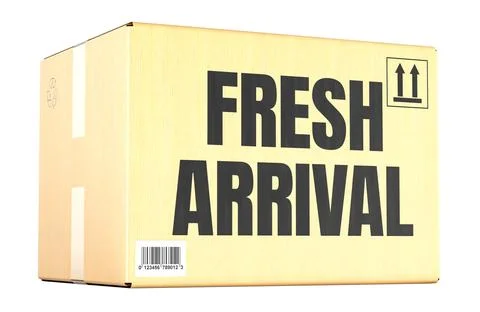 Fresh Arrival concept with cardboard box, parcel. 3D rendering 스톡 일러스트