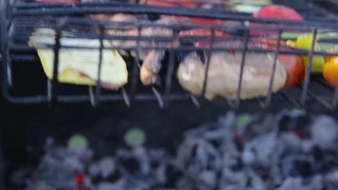 Fresh assorted vegetables are baked in the grill Stock Footage 120499734