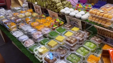 Fresh Authentic Thai Dessert Colorful Display at Traditional Street Open Market Stock-Footage 226246793