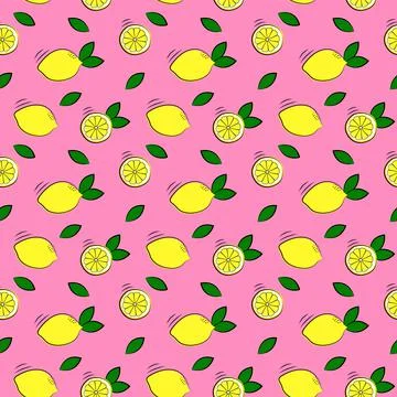 Fresh background of lemons. Hand drawn overlapping background. Colorful dood Stock Illustration