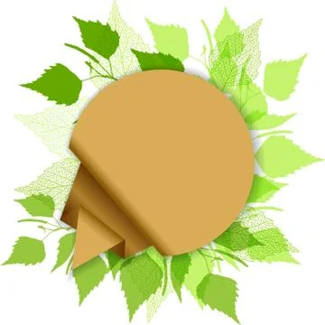 Fresh background with speech bubble and green birch leaves 스톡 일러스트