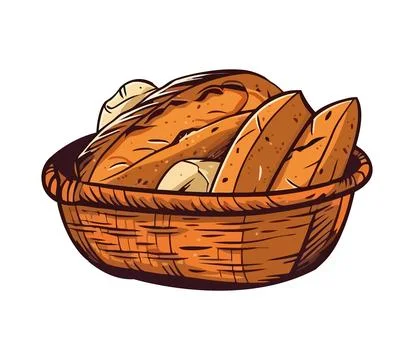 Fresh baguette in rustic bread basket illustration Stock Illustration