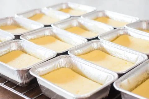 Fresh bake square box cheese cake Stock Photos