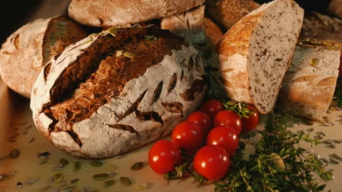 Fresh baked bread. beautiful bread in the bakery Stock Footage 85540398