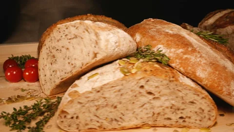 Fresh baked bread. beautiful bread in the bakery Stock Footage 85540428