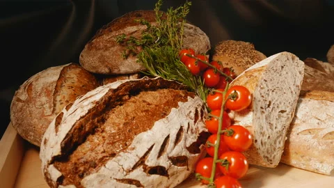 Fresh baked bread. beautiful bread in the bakery Stock Footage 85540493