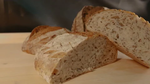 Fresh baked bread. beautiful bread in the bakery Stock Footage 85540501