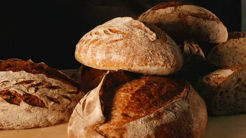 Fresh baked bread. beautiful bread in the bakery Stock Footage 85540533