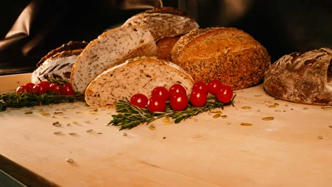 Fresh baked bread. beautiful bread in the bakery Stock Footage 85540546