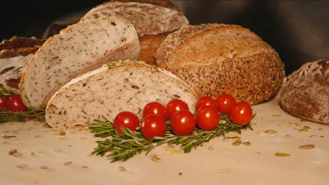 Fresh baked bread. beautiful bread in the bakery Stock Footage 85540556