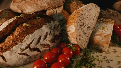 Fresh baked bread. beautiful bread in the bakery Stock Footage 85540566