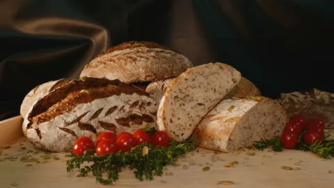 Fresh baked bread. beautiful bread in the bakery Stock Footage 85540587