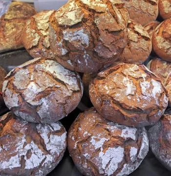 Fresh baked bread with flour Stock Photos