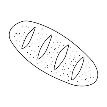 Fresh baked bread loaf with texture, top view, doodle style flat vector outline Stock Illustration