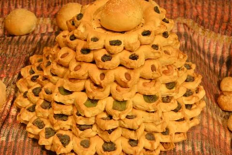 Fresh baked bread with nuts piled up Stock Photos