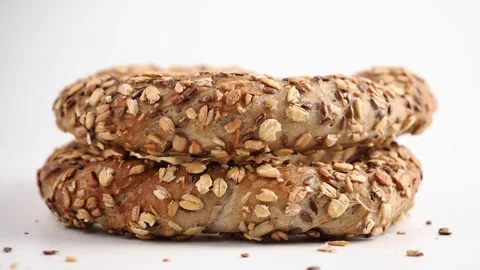 Fresh baked bread rolls from a local bakery showcase Stock Footage 337603028