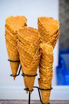 Fresh baked empty cones for ice cream Stock Photos