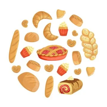 Fresh Baked Goods of Round Shape, Element Can Be Used for Bakery Shop Stock Illustration