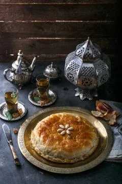 Fresh baked Moroccan chicken pastilla or bastilla Stock Photos