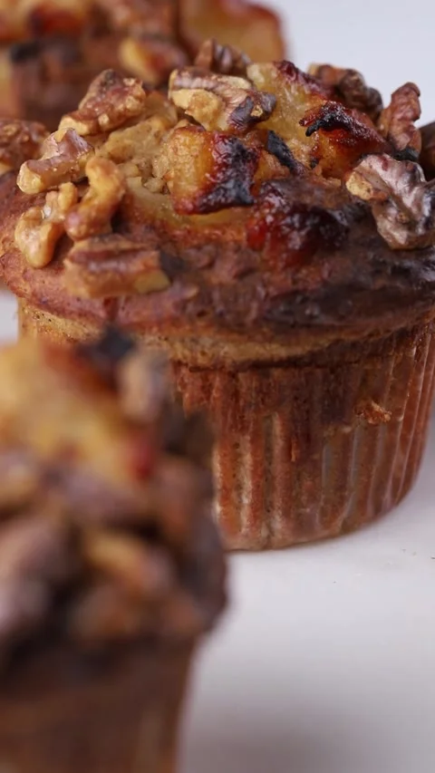 Fresh baked oat muffins rotation Stock Footage 290804566