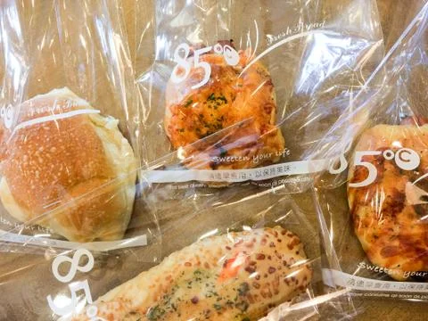 Fresh baked soft bread at bakery Stock Photos
