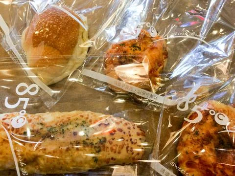 Fresh baked soft bread at bakery Stock Photos
