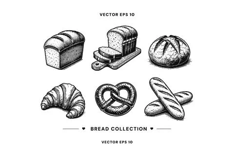 Fresh Bakery Bread Line Icons Collection Stock Illustration