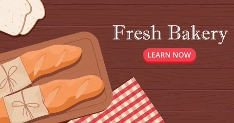 Fresh bakery landing page template. Moving banner with top view of table with Stock Footage 329945888