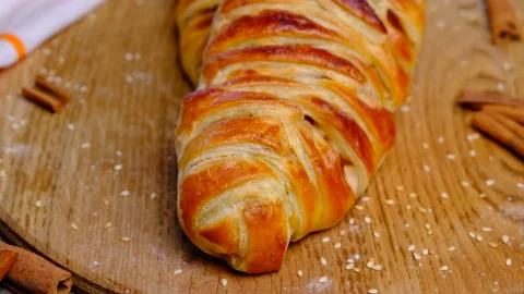 Fresh bakery or pastries, strudel Stock Footage 155689347