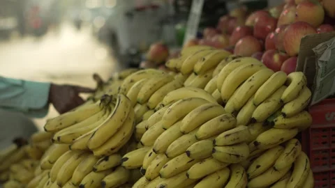 Fresh Bananas Displayed in Indian Local Market Stock Footage 320362995