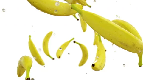 Fresh bananas falling with water drops. Slow motion. Realistic animation.Isolate Stock Footage 68972016