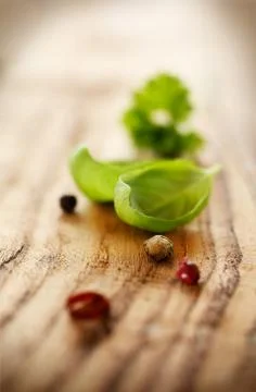 Fresh basil leaf on wood Stock Photos