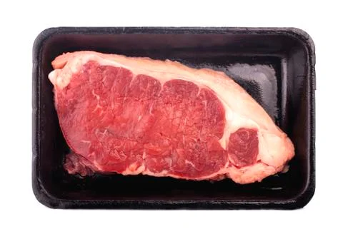 Fresh beef in a container, white background Stock Photos