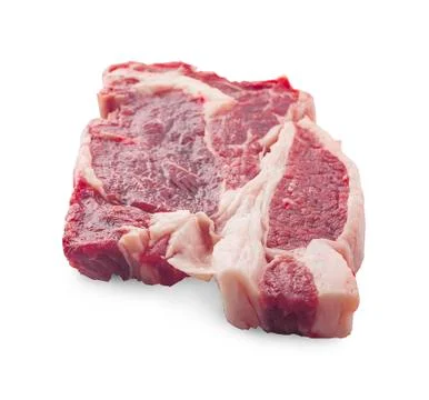 Fresh beef in a container, white background Stock Photos