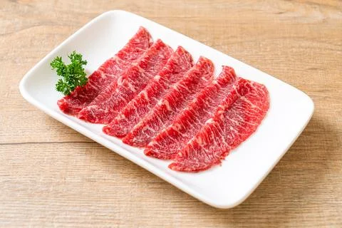 Fresh beef raw sliced with marbled texture Stock Photos
