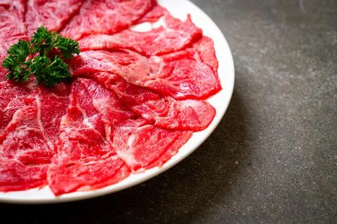 Fresh beef raw sliced with marbled texture Stock Photos