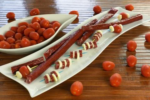 Fresh beef snack sticks Stock Photos