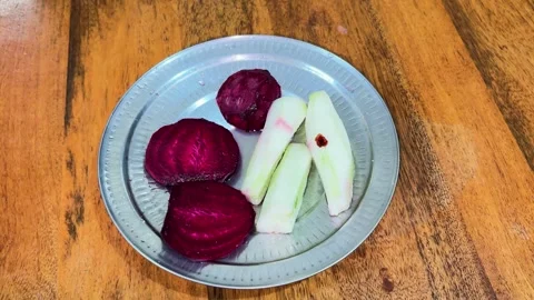 Fresh Beetroot and Cucumber Salad Served on a Plate Stock Footage 346428343