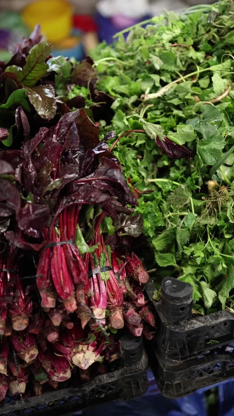 Fresh beetroot and herbs market Stock Footage 330903907