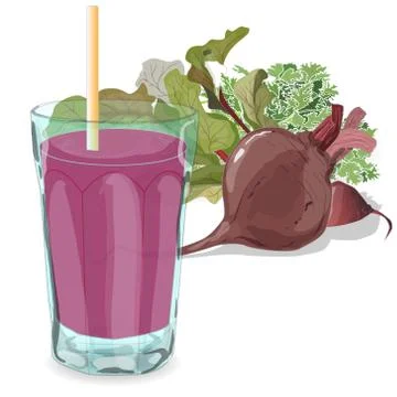 Fresh beetroot isolated. Fresh juice in the glass 스톡 일러스트