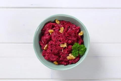 Fresh beetroot spread with walnuts Stock Photos