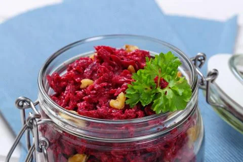Fresh beetroot spread with walnuts Stock Photos