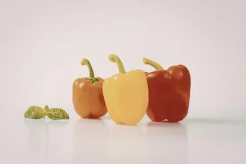 Fresh bell peppers with mint leaf Stock Photos