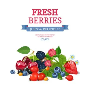 Fresh Berries Background Ad Background Poster 스톡 일러스트