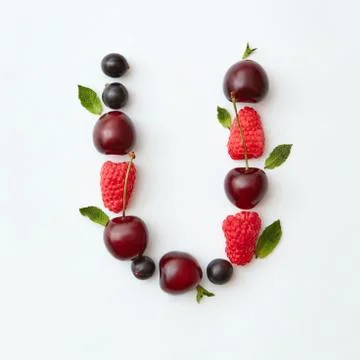 Fresh berries pattern of letter U english alphabet from natural ripe berries - 스톡 사진