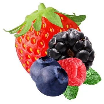 Fresh berries with peppermint on white Stock Photos