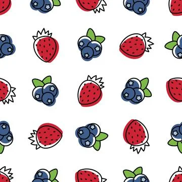 Fresh berries seamless pattern strawberry, blueberries on the white isolated Stock Illustration