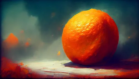 A fresh big and round orange on a green colored background. Illustrazione stock
