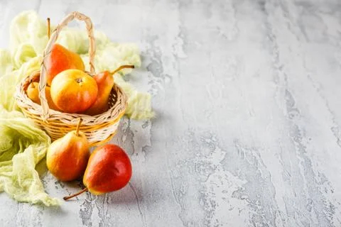 Fresh bio pears on the grey background Stock Photos