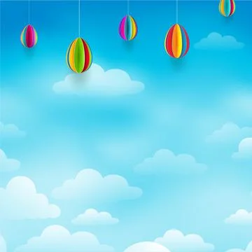 Fresh Blue Sky With White Clouds And Hanging Balloons Stock Illustration